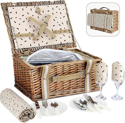 #ad Willow Picnic Basket Set for 2 Persons with Insulated Cooler Bag amp;Picnic Blanket $52.49