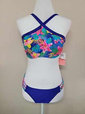 #ad NWT HEAT Women#x27;s Bikini Set Top Bottom Swimwear Blue Color Floral Print.Size S L $18.70