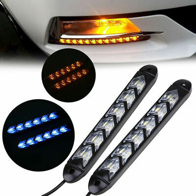 #ad Car Flexible Ice Blue Amber Switchback LED Flowing Light Strip DRL Turn Signal $23.29