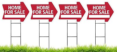 #ad Large 18quot;x24quot; Home For Sale RED Arrow Shaped Sign Kit with Stands 4 Pack $33.95