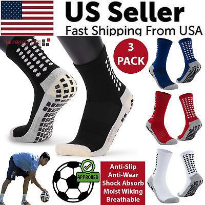 #ad 3 Pair Sport Socks Anti Slip W Grip Soccer Men Football Basketball Sock Premium $13.89
