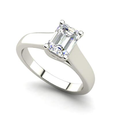 #ad Trellis Solitaire 1 Ct VS2 H Emerald Cut Diamond Engagement Ring Treated $2829.20