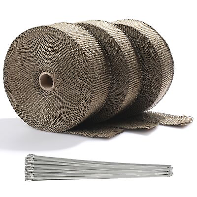 #ad Titanium Exhaust Header Wrap 3 Rolls 2 X 50 Each Roll Kit with 30Pcs 11.8 In $56.56