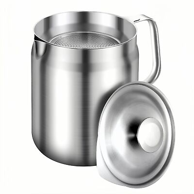 #ad 1.7L HEAVY DUTY Stainless Steel Bacon Grease Container with Strainer for Oil ... $34.35