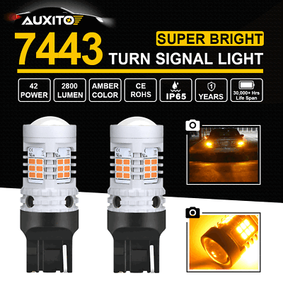 #ad 2x AUXITO CANBUS 7443 7440 W21W T20 LED AMBER YELLOW INDICATOR TURN SIGNAL LIGHT $18.99