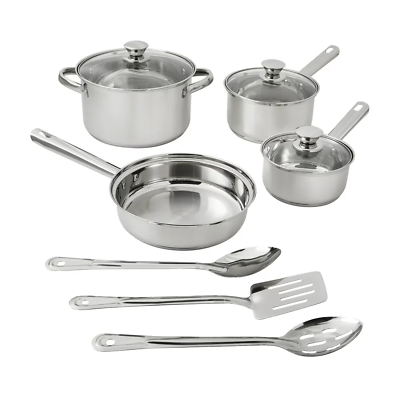 #ad Mainstays Stainless Steel 10 Piece Cookware Set $41.35