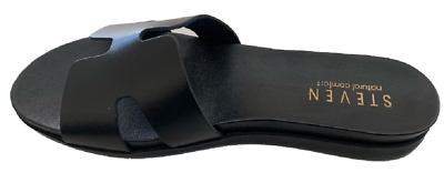 #ad STEVEN by Steve Madden Natural Comfort Dana Leather Slide Sandal Size 8 Black $49.99