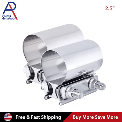 #ad 2PCS 2.5 Inch Butt Joint Band Exhaust Clamp Sleeve Coupler T304 Stainless Steel $14.69