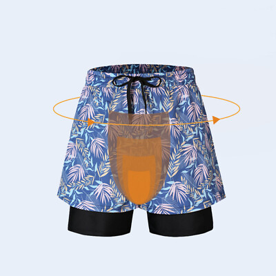 #ad Loose Swimming Trunks Summer Printed Double Layer Beach Shorts $30.25