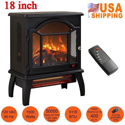 #ad 18quot; Fireplace Free Stand Infrared Space Heater 3D Realistic Flame Timer Stove US $101.64
