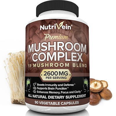 #ad Nutrivein Mushroom Supplement 2600mg 90 Capsules 11 Blend Lions Mane Reishi $19.99