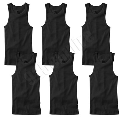 #ad Men 100%Cotton Ribbed Black Tank Top A Shirt Wife Beater Undershirts Size:S 2XL $12.49