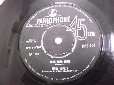 #ad MARY HOPKINS parlophone those were the days turn turn rare SINGLE INDIA VG $99.00