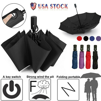 #ad Automatic ON OFF Umbrella Anti UV Sun Rain Travel 3 Folding Compact Windproof $12.95