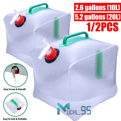 #ad 2 PACKS Collapsible Water Container 5 Gallon with Spigot Camping Water Storage $13.71