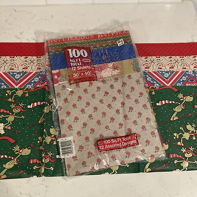 #ad Vintage 100 Square Foot Christmas Paper 30quot; x 40quot; Open Half Used $3.90