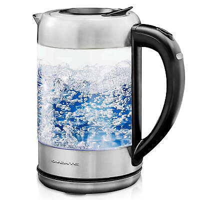 #ad OVENTE Electric Glass Hot Water Kettle 1.7 Liter Blue LED Light Borosilicate $20.00