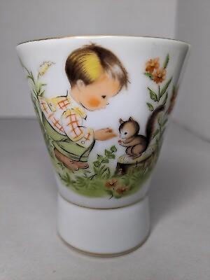 #ad Vintage Fine Seyei China Porcelain Child#x27;s Beaker Cup Boy amp; Squirrel $16.95