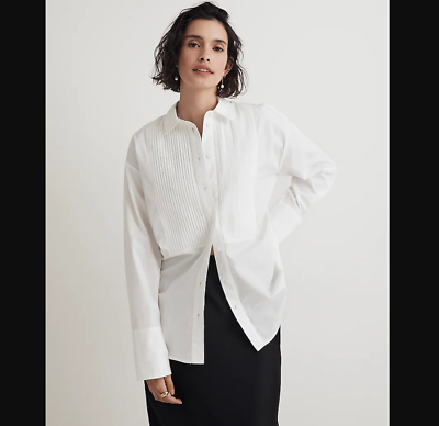 #ad Madewell NEW NWT Womens Medium White Poplin Oversized Tuxedo Shirt Button Down $34.99