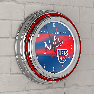#ad New Jersey Nets Hardwood Classics NBA Chrome Neon Clock 14quot; Garage Cave Office D $119.39