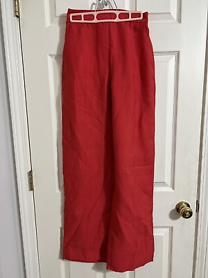 #ad Zara Women’s Linen Lyocell Red Wide Leg Full Length Trouser Pants NWT XS $20.80