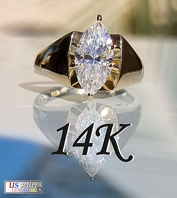 #ad Estate ring Size 5.5 14k gold ring 2 ct certified Moissanite diamond. Marquise $439.00