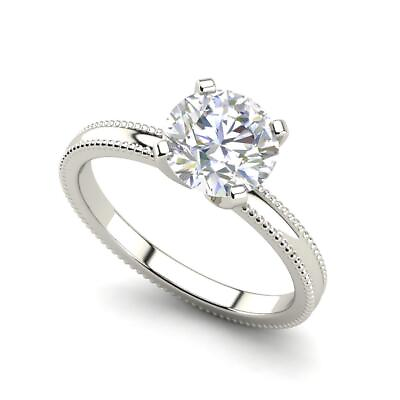 #ad Milgrain Solitaire 1 Ct VS2 H Round Cut Diamond Engagement Ring Treated $2150.50