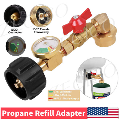#ad Propane Refill Adapter W ON Off Valve and Gauge Fill 1Lb Bottles From 20Lb Tank $13.09