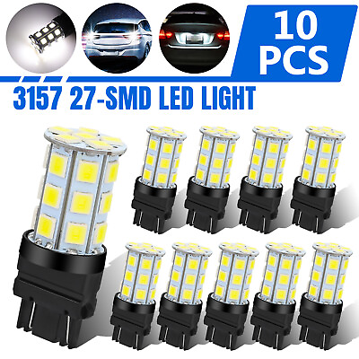 #ad 10x 3157 3156 27 SMD LED Reverse Tail Brake Turn Signal Light Bulbs 6000K White $11.48