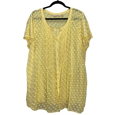 #ad Soft Surroundings Calm Blouse Silk Blend 2X Yellow Polka Dot Button Pleated $19.99