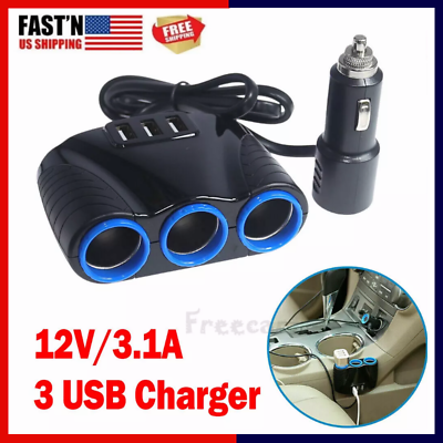 #ad Car 12V Cigarette Lighter Socket Splitter 3.1A USB Charger Power Adapter Outlet $7.35