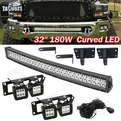 #ad 32quot; Curved LED Light Bar 4#x27;#x27; 24W Bumper Pods For 4th Gen Dodge Ram 2500 3500 $69.99