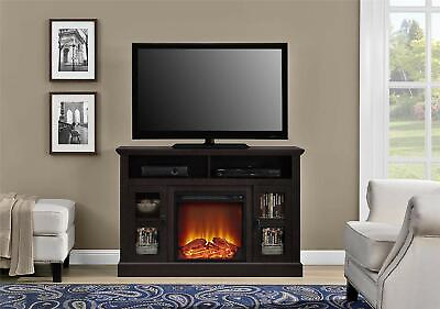 #ad Espresso Wooden TV Stand Entertainment Center Electric Fireplace Storage Cabinet $444.90