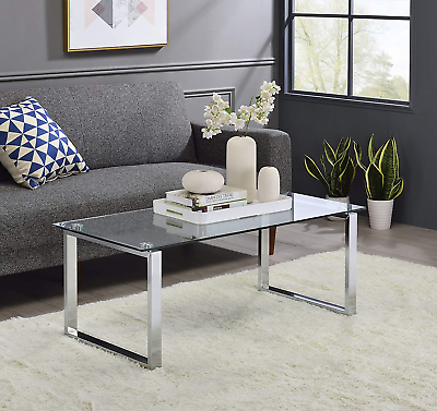#ad Furniture Modern Chrome Finish with Glass Top Rectangular Cocktail Coffee Table $151.99