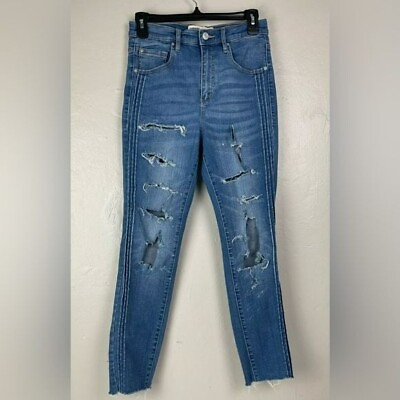 #ad Garage Premium Ultra High Rise Skinny Distressed Jeans Raw Hem 26x25 Size 7 $11.99