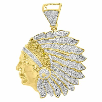 #ad 14K Yellow Gold Plated Moissanite Pendant Native American Mens Pave Charm 2Ct. $161.99