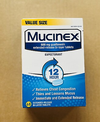 #ad NEW Mucinex 12 Hour Expectorant 68 Tablets $9.99