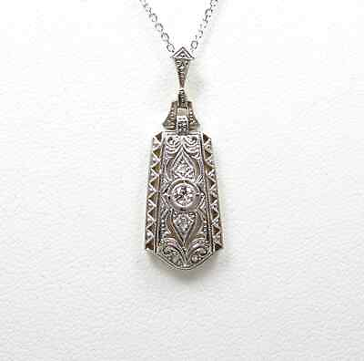 #ad Incredible Engraved Vintage Fine Pendant 14K White Gold 2.1 Ct Simulated Diamond $367.02