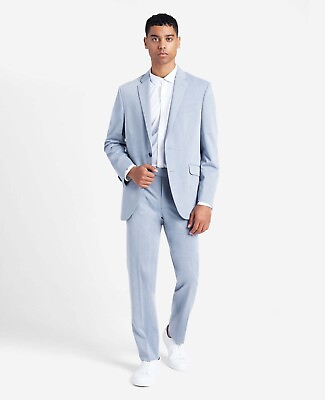 #ad Kenneth Cole 42R Jacket 35x32 Pants Elastic Waist Slim Fit Light Blue 2 Pc Suit $79.99