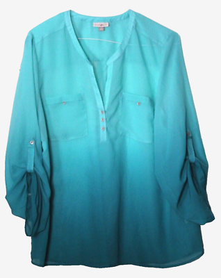 #ad ROZ amp; ALI TUNIC BLOUSE ladies size 2X light to dark green ombre silky 3 4 sleeve $13.99