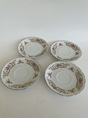 #ad Vintage Fine China Style House Rose Baroque 4 saucers 5.75” $10.00