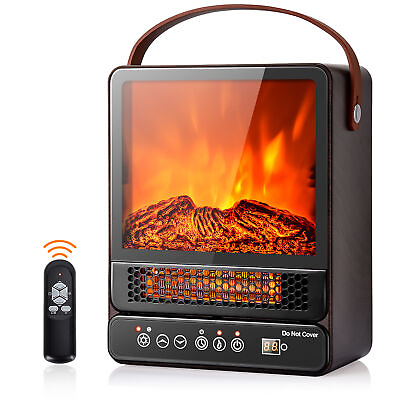 #ad 1500W Portable Electric Fireplace Heater w Remote Control Walnut $85.00