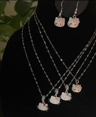 #ad hello kitty jewelry lot 4 Necklaces And One Pair Of Earrings $9.00