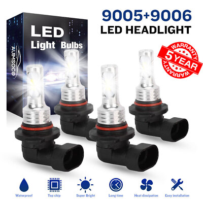 #ad 9005 9006 LED Headlights Kit Combo Bulbs 8000K High Low Beam Super Bright White $25.99