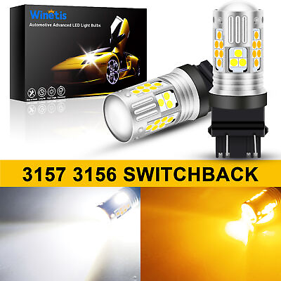 #ad 2X 3157 3156 LED DRL Switchback Turn Signal Light Bulbs 4157na 3457a White Amber $19.93