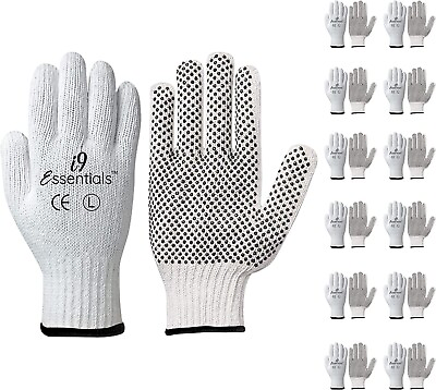 #ad i9Essential Cotton Work Gloves Polyester String Knit 12 Pairs With One Side Dots $18.99