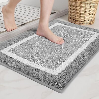 #ad Gray Bathroom Rugs Absorbent Non Slip Soft Washable Quick Dry 16quot;x24quot; Sma $31.97
