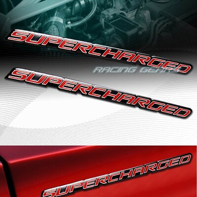 #ad 2x Universal Red Supercharged SC Aluminum Adhesive Emblem Badge Sticker Decal $7.95