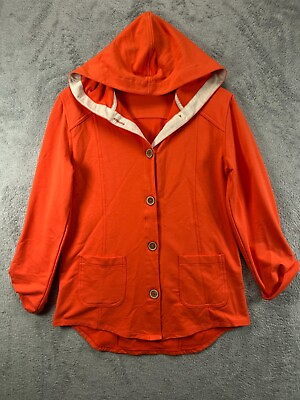 #ad Susan Graver French Terry Jacket Hooded Womens XXS Orange Roll Tab Long Sleeve $24.88