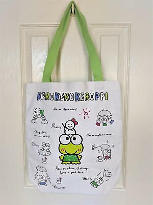 #ad NEW Kero Kero Keroppi Green Frog Canvas Cotton Tote Shoulder Bag School Shopping $20.99